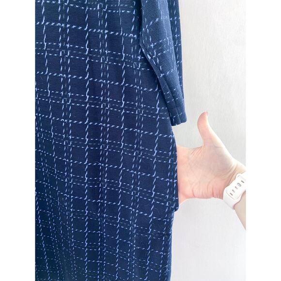 J. Jill Women's Navy Textured Shift Dress sz Large Petite 3/4 Sleeve Ribbed - Picture 6 of 8